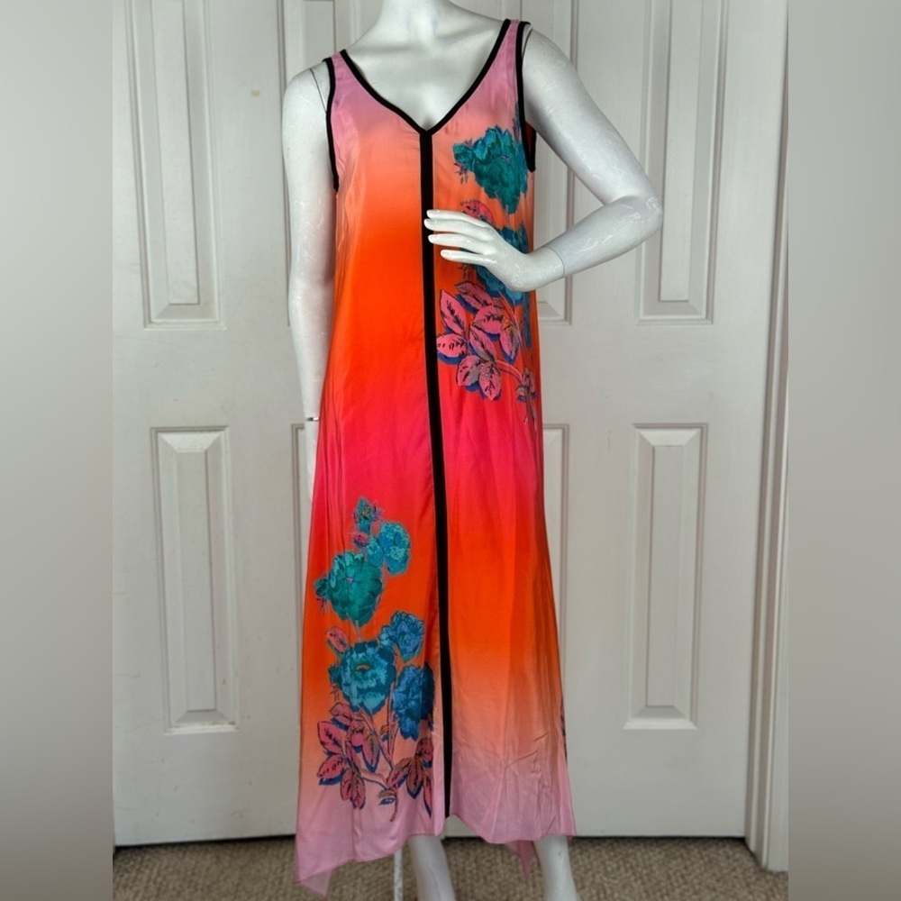 Nanette Lepore Orange and Pink V-Neck Sundress. C28